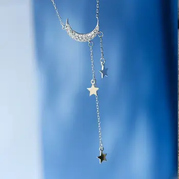 Ir 2021. jaunu modes Mēness un Zvaigznes 925 sterling sudraba kaklarotas meiteni Ziemassvētku dāvanu, dāvanu rotaslietas taras pārdot ziemassvētku X5731