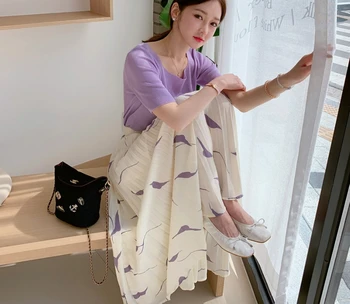 Ir 2021. Vasarā Jaunas Ielidošanas Korejiešu Stilā Salds Iespiesti Šifona Svārki Eleganta, Elastīga Vidukļa Kroku Svārki Sievietēm Bezmaksas Piegāde