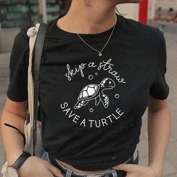Izlaist Salmu Saglabāt Bruņurupucis T Krekls Smieklīgi Saukli Sieviešu Modes Grunge Tumblr t Grafiskais Tee Vintage Krekls Top Dropshipping