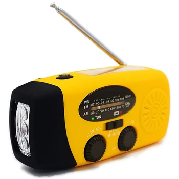 JABS Saules Radio Avārijas AM/FM/NOAA Laikapstākļu Radio 1000MAh Rokas Kloķa Radio ar 3 LED Lukturīti (Dzeltena)