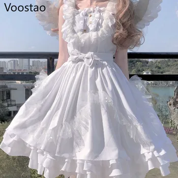 Japāņu Salds, Balts Eņģelis Jsk Lolita Kleita Vintage Kawaii Meitenes Gothic Zvaigžņu Mežģīnes Pasaku Kāzu Kleita Cosplay Princese Kleitas