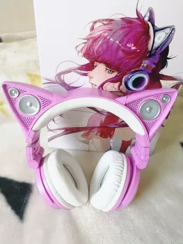 Jaunas Oriģinālas YOWU Kaķu ausis Divas dimensijas Bezvadu bluetooth austiņu uz auss RGB Luminiscenci mūzikas spēle austiņas meitene