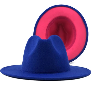 Jaunas Unisex blue rose Raibs Jūtama Džeza Cepuri Klp Vīrieši Sievietes Dzīvoklis Malām Vilnas Maisījums Fedora Cepures Panama Trilby Vintage Cepuri XL