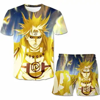 Jaunas Vasaras Gadījuma Puika anime 3D drukas t Naruto Apģērbtu Zēns Apģērbu Komplekts Sporta T-krekls+ Šorti Uzvalki Apģērbu Poliestera Komplekti