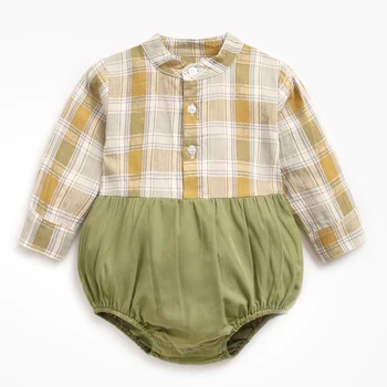 Jaundzimušo Bērnu Zēniem Pleds Krekls ar garām Piedurknēm Apģērbs Kombinezonus, Pavasara Rudens Baby Toddler Zēni Trīsstūris Jumpsuits 0-3Yrs