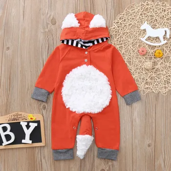 Jaundzimušā bērna Baby Meitenes Zēni 3D Multiplikācijas filmu Fox Kapuci Romper Jumpsuit Tērpiem, bērnu kostīmu mameluco bebe