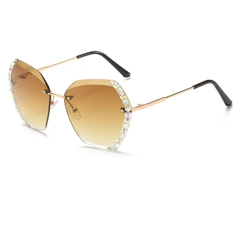 Jauno Modes Bez Apmales Brilles Komplekts Ar Dimanta Daudzstūris Saulesbrilles Sieviešu Personības Okeāna Filmu Slīpums Tendence Lentes Brilles