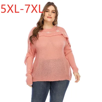 Jaunu 2021 dāmas pavasara rudens plus lieluma adīt džemperis sievietēm, liels džemperis ar garām piedurknēm zaudēt rozā krelles džemperis 5XL 6XL 7XL