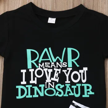 Jaunu Arrivels Toddler Puika Vasarā Dinozauru Drēbes Tee T-krekls+Bikses Šorti Uzstādīt 2019