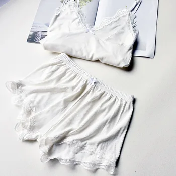 Jaunā Stila Vasaras Nakts Pidžamas Komplekti Sieviešu Modes Mežģīnes, Elastīgs, Ērts Pidžamas Komplekts Meitenes Sexy Camis un īsās Bikses (Komplekts