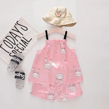 Jxmyyc Vasaras Bērnu Pidžamas Komplekts Bez Piedurknēm Baby Meiteņu Pidžamu Zīda Toddler Meitene Rozā Drēbes Bērniem Homewear Meitene 1 Līdz 4 Gadiem
