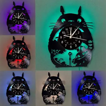 Karikatūra Sienas Pulkstenis 12-Collu LED Vinila Ieraksts Sienas Pulkstenis | Gaismas sienas pulkstenis Totoro Dāvanu | Mājas Dekoru Mūsdienu Dizaina Sienas Pulkstenis.