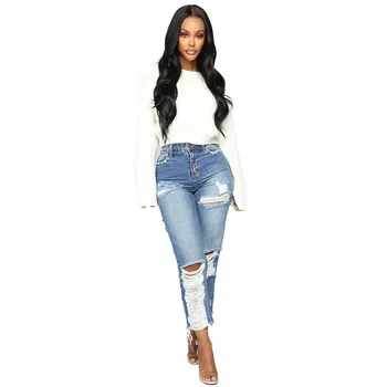 Karstā pārdošanas sieviete ripped boyfriend jeans modes ikdienas biroja dāmas džinsa džinsi Potītes Garuma Bikses augsta vidukļa džinsus S-2XL