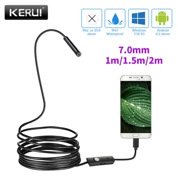 KERUI Mini Endoskopu Kamera 7mm Elastīgu IP67 Waterproof Micro USB Pārbaudes Borescope Kamera, Android PC 6 LED Regulēšana