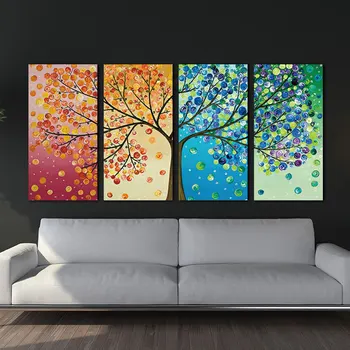 Krāsainiem Lapu Kokiem, 4 Gabals HD Drukāt krāsošana ar Strūklu, taisnstūra Sienas Mākslas Moduļu bildes Mājas Dekoru Audekla apgleznošana