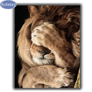 Kufwkey lauva dimanta krāsošana,Cross Stitch,Kautrīgs Lauva,Dimanta mozaīkas attēlu Rhinestone Pilnu kvadrātveida Dimanta Izšuvumi dzīvnieku