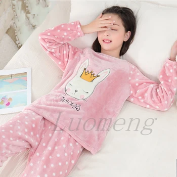 Lielo Meiteņu Pidžamu Ziemas garām Piedurknēm Bērnu Apģērbu Sleepwear Flaneļa Pidžamas Komplekts Tīņi 6 8 10 12Years Karikatūra Homewear