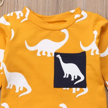 Lioraitiin 2GAB Bērniem, Baby Toddler Zēnu Drēbes Drukāt Dinozauru garām Piedurknēm T-krekls Topi+Bikses garās Zeķes Apģērbs, Apģērbu, Tērpu Komplekts
