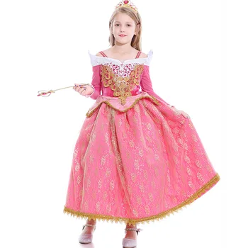 Meitenes Deluxe Cosplay Princese Kleita ar garām Piedurknēm Gājienā Puse Kostīms Bērniem Bumbu Kleita Saģērbt Frocks 3-10T