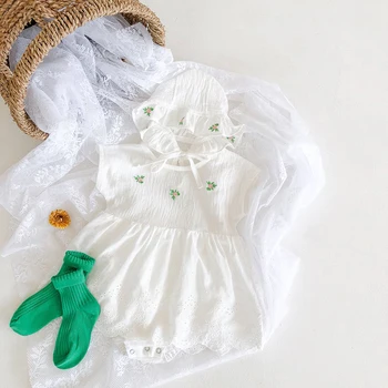 MILANCEL baby meiteņu drēbes tīras kokvilnas bērnu bodysuits ar cepuri ziedu embrodiery jaundzimušo bērnu drēbes