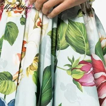 MoaaYina Mežģīnes augšu Elegants Modes Kokvilnas kleita Vasaras Sieviešu Kleita ar V-veida kakla Īsām piedurknēm Floral-Print Dārza Kokvilnas Kleitas