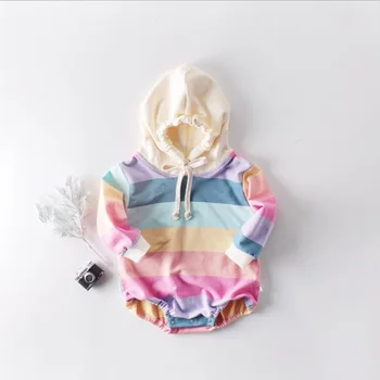 Modes Baby Meitenes Krāsains Romper Asimetrijas Kapuci Jumpsuit Karikatūra Paredzēti Sweatershirt Top Bērnu Ikdienas Valkāšanai