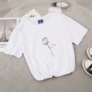 Modes Ulzzang Harajuku T-Krekls Sievietēm Zaudēt Korejiešu Stilā Tshirt Vasaras Streetwear Ziedu Drukāt Uz T Krekla Augšējā Sieviešu Drēbes
