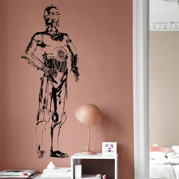 Mākslas Dizaina lētu mājas apdare Vinila plēve C3PO skiču Kari Sienas Uzlīmes noņemamas mājas dekori filmu Karikatūra Robots uzlīmēm