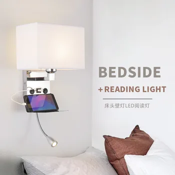 Mūsdienu Iekštelpu LED Sienas Lampa, Gultas, Guļamistabas Aplikācijas Sconce Ar Slēdzi USB E27 Spuldzes Interjera Headboard Home Hotel Sienas lampas