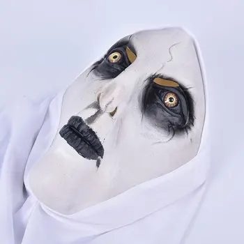 Mūķene Šausmu Maska Cosplay Valak Biedējošu Lateksa Maskas Ar Lakatu Pilnu Sejas Ķivere Halloween Party Aksesuāri