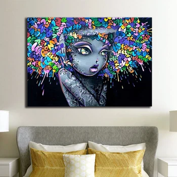 OUCAG Smieklīgi Āfrikas Meitene, Eļļas Glezna Iespiesti Mūsdienu Ūdensnecaurlaidīga Auduma Apgleznošana Sienu Art Pictures Apdare Guļamistabai Plakāts