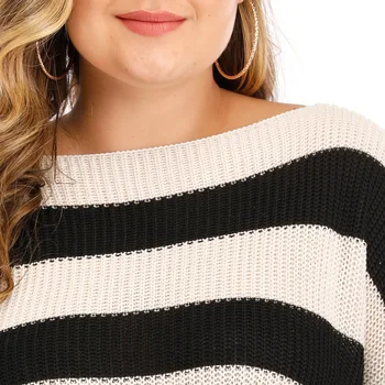 PGSD Rudens ziemas Black-white stripe laivu kakla Laternu Piedurknēm Zaudēt Plus lieluma Trikotāžas džemperis īss Džemperis Silta Sieviešu apģērbu