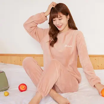 Pidžamas Komplekts Homewear Sieviešu Pyjama Plus Lieluma Sexy Silts Flaneļa Bikses Ziemas Sleepwear Femme Plīša Drēbes