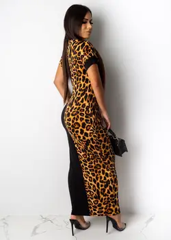 Plus Lieluma Leopard Raibs Kleita Sievietēm Ar Īsām Piedurknēm Apelsīnu Maxi Kleita Puse Kleitas