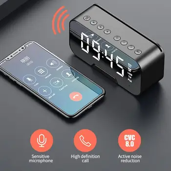 Portatīvo Spogulis LED Modinātājs Bezvadu 5.0 Bluetooth, FM Radio, Mūzikas Atskaņotājs, ar Elektronisko Digitālo Galda Pulkstenis ar Duālu Trauksmes Režīmā
