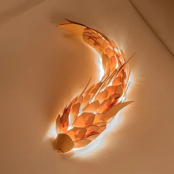 Radošo Roku darbs Ķīniešu Stila Koka Zivju Sienas Lampas Spīdēt LED 12W viesistabas Kumodes Kāpņu Apgaismojums, Interjeru Lampas Sienas Brā