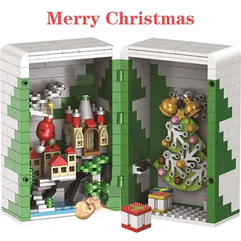 Radītāji Ziemas Ciems Bloki Stacijas Compatibe Ziemassvētku Eglīte Modeli, Celtniecības Bloki, arhitektūras Rotaļlieta bērniem