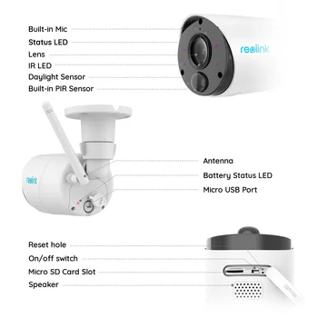 Reolink Argus Eco IP Kameras Āra Bezvadu Drošības Cam Full HD 1080p Uzlādējamu Akumulatoru Darbināms Uzraudzības ar PIR