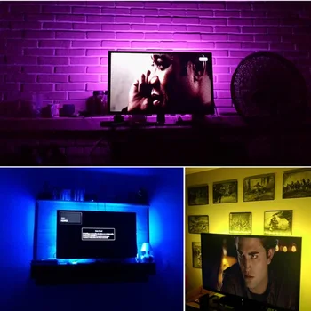RGB Diožu Lentes 5V TV Fona Elastīgu Neona 5M Ūdensizturīgs 5050SMD LED Lentes Var Mainīt Krāsu Gaismas ar USB IS Pārzinis