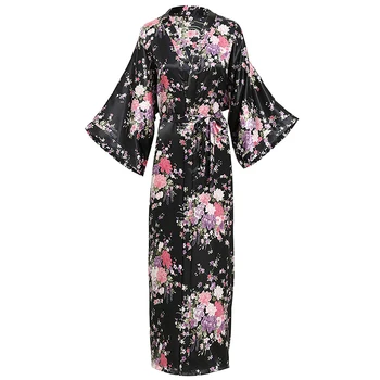 Rozā, Līgava, Līgavas Kāzu Tērpu Ķīniešu Sievietes Ilgi Viskozes Peldmētelis Kimono Kleita Sexy Apakšveļa Sleepwear Ziedu Plus Izmērs 3XL