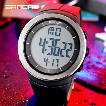 SANDA Gadījuma Vīrieši, LED Digitālais pulkstenis Ūdensizturīgs Datums Militārās Sporta Gumijas Kvarca Skatīties Signalizācijas Sporta Digitālo Pulksteņu reloj hombre