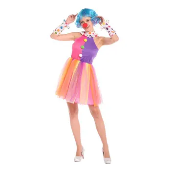 Seksīga Sieviešu Varavīksnes Clownin Aptuveni Pieaugušo Kostīmu Cirka Klauns Kostīmi Īsu Kleitu Modes Halloween Puse Karnevāls Cosplay