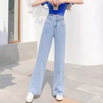 Sieviete Ripped Džinsi Apģērbu Augstas Starām. 2020. Gada Vasaras Streetwear Baggy Plaša Kāju Vintage Modes Stiept Harajuku Taisnas Bikses