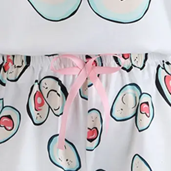 Sievietes, Meitenes Vasaras Pidžamas Komplekts Cute Karikatūra Avokado Burtiem Iespiests Īsām Piedurknēm Topi Brīvs Bowknot Šorti Sleepwear Loungewear