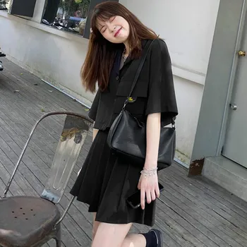 Sievietēm Komplekti Plus Izmērs 4XL Zaudēt Gadījuma Modes Black Elastic-waist Kroku Svārki Atdzist Meitene Iela-valkāt Stilīgs korejiešu Stilā Šiks
