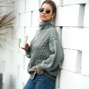 Sieviešu augstu uzrullētu apkakli džemperis džemperis biezu līniju izliekums pulovers rudens un ziemas lielgabarīta sabiezējumu sieviešu džemperis 2020