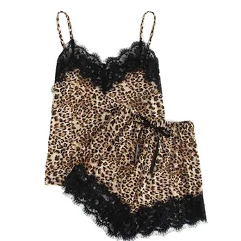 Sieviešu Pidžamas Modes Meitenēm Gudrs Mežģīnes Leopards Drukāt Apakšveļu Un Bikses, Pidžamas Komplekts sexi apakšveļa porno Sieviešu Pidžamas @8
