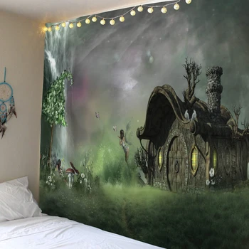 Simsant meža pasaka gobelēns psychedelic meža dabas ainavas art sienas karājas gobelēns, dzīvojamās istabas kopmītnē apdare
