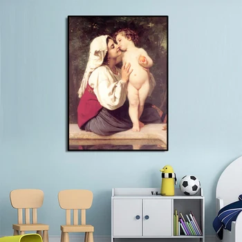 Slavenā Glezna Plakāti un Izdrukāt uz Audekla Sienas Māksla, Eļļas Glezna Skūpsts Attēlu ar William Ādolfs, lai Dzīvojamā Istaba Dekori Bez Rāmja
