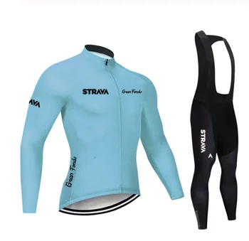 STRAVA-Ropa de Ciclismo Pro Komanda, Conjunto de Jersey y pantalones de babero de manga larga para hombre, uniforme para Ciclismo d
